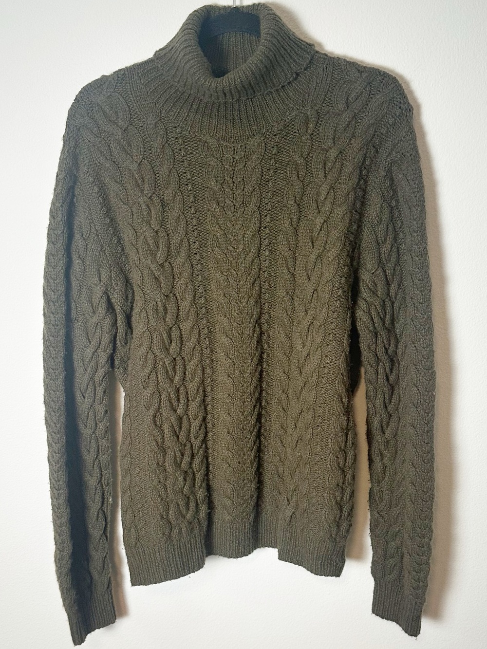 Ralph Lauren Purple Label 100% Cashmere Cable Knit Chunky Sweater Olive Green L